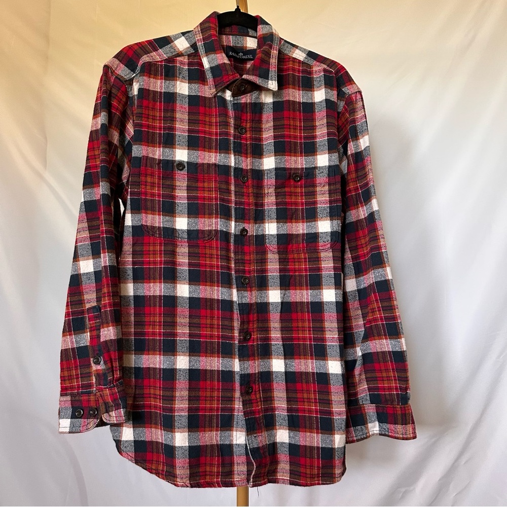 Rainforest Heavyweight Brushed Flannel Plaid Shirt In Red White Blue Brown